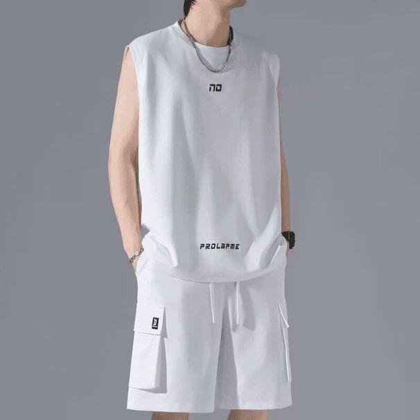 Men's Clothing Ice Silk Cool Men's Clothing Suit Summer Youth Basketball Uniform Large Size Sleeveless T Shirt Half Length Shorts Complete Set_viptrois.com