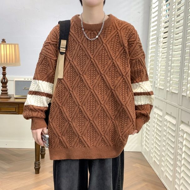 New autumn and winter sweaters for men and teenagers, red knitted base sweater, trendy brand thick thread sweater_viptrois.com