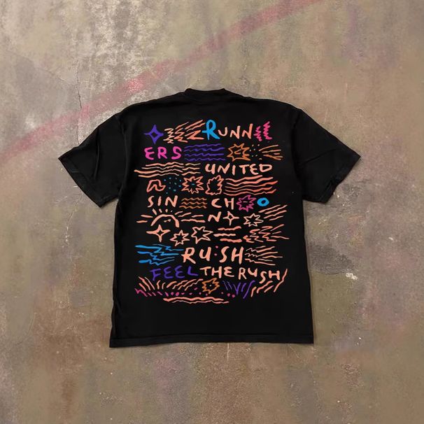 Heavyweight Pure Cotton Oversized T-Shirt Colorful Letter Print Loose Short Sleeved Men's And Women's Top_viptrois.com