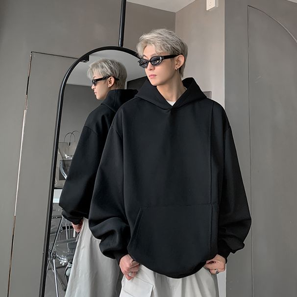 American Simple Solid Color Sweater Men's Spring And Autumn 2025 New Ruffian Handsome Loose Trend High-end Hooded Jacket_viptrois.com
