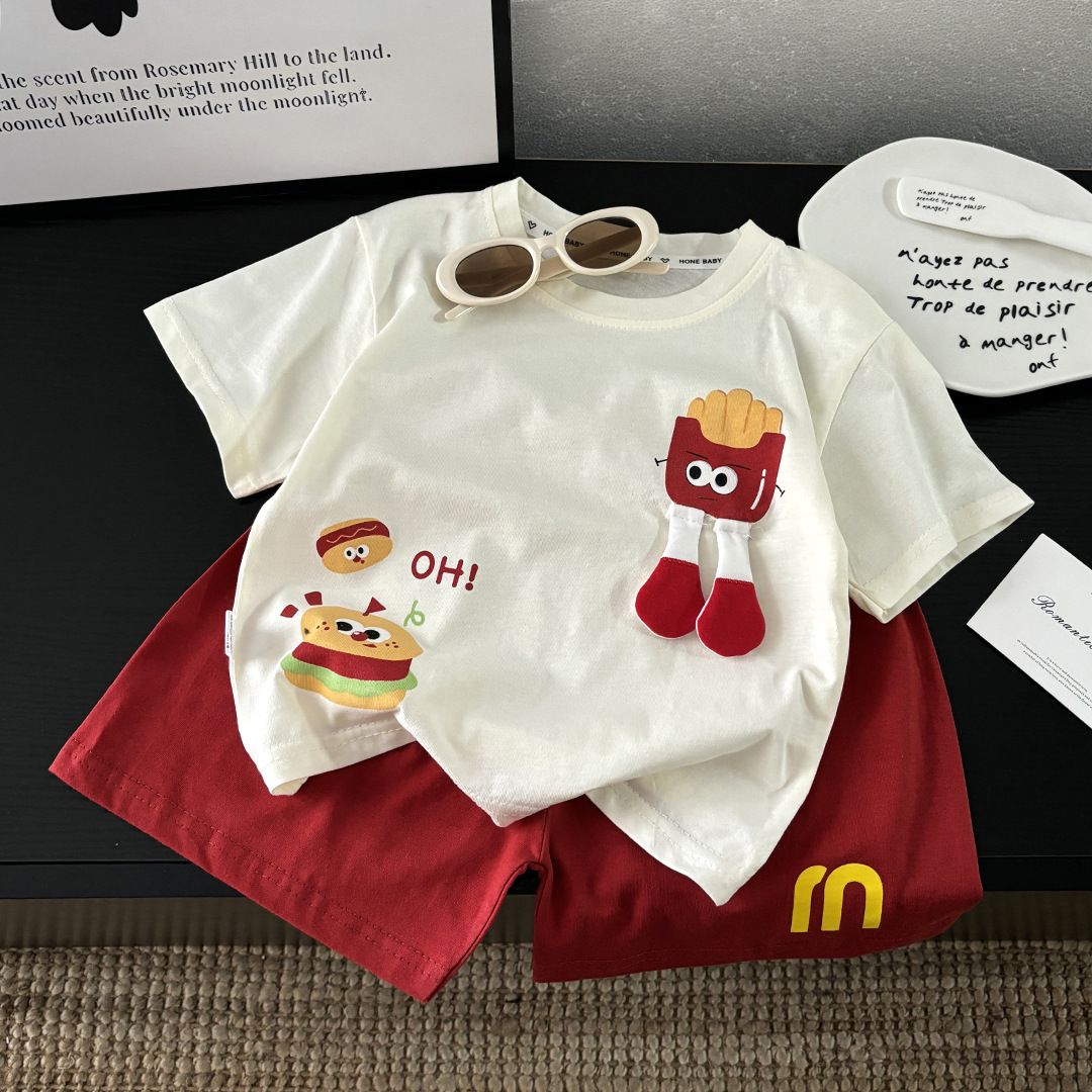 Children's Short Sleeved Suits New Summer Boys And Girls Casual Korean Cartoon Three Dimensional Dolls Breathable Summer Clothes Two Piece Suit_viptrois.com