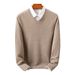 Men's Winter Fine-Knit V-Neck Sweater - Thick Wool Blend Pullover For Cold Weather (Classic Solid Color)_viptrois.com