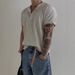 Men's Clothing New Henry Collar Button Niche Solid Color Short Sleeved T Shirt Men's Loose Versatile Personality Temperament Top_viptrois.com