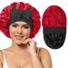 double layer satin nightcap, ribbon style women's round hat, double sided wide brimmed high elastic hair care hat_viptrois.com