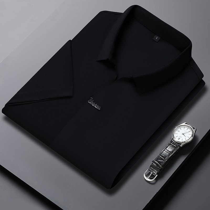 Men's Clothing Summer Thin Solid Color Short Sleeved Lapel Trendy Casual Soft Skin Friendly Business All Match Loose Polo Shirt For Men_viptrois.com