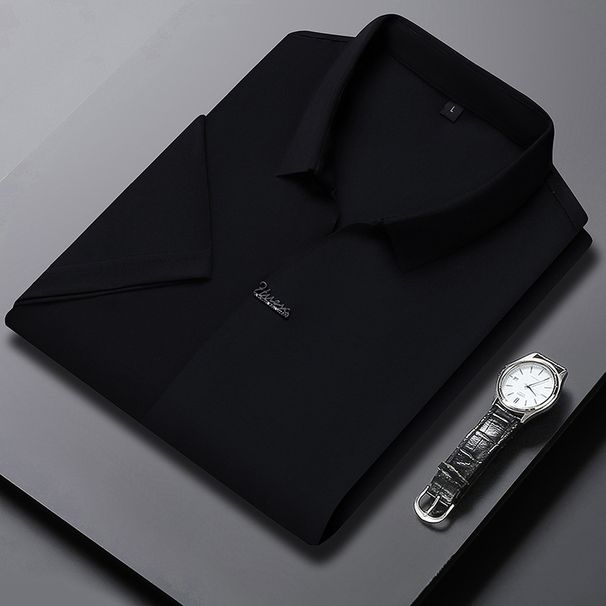 Men's Clothing Summer Thin Solid Color Short Sleeved Lapel Trendy Casual Soft Skin Friendly Business All Match Loose Polo Shirt For Men_viptrois.com