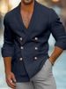 Men's Spring And Autumn Double Breasted Lapel Solid Color Cotton And Linen Casual Shirt Long Sleeved Men's Shirt_viptrois.com