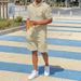 Men's Clothing Summer Short Sleeved Shorts Suit Linen Thin Lapel Loose Solid Color Suit_viptrois.com