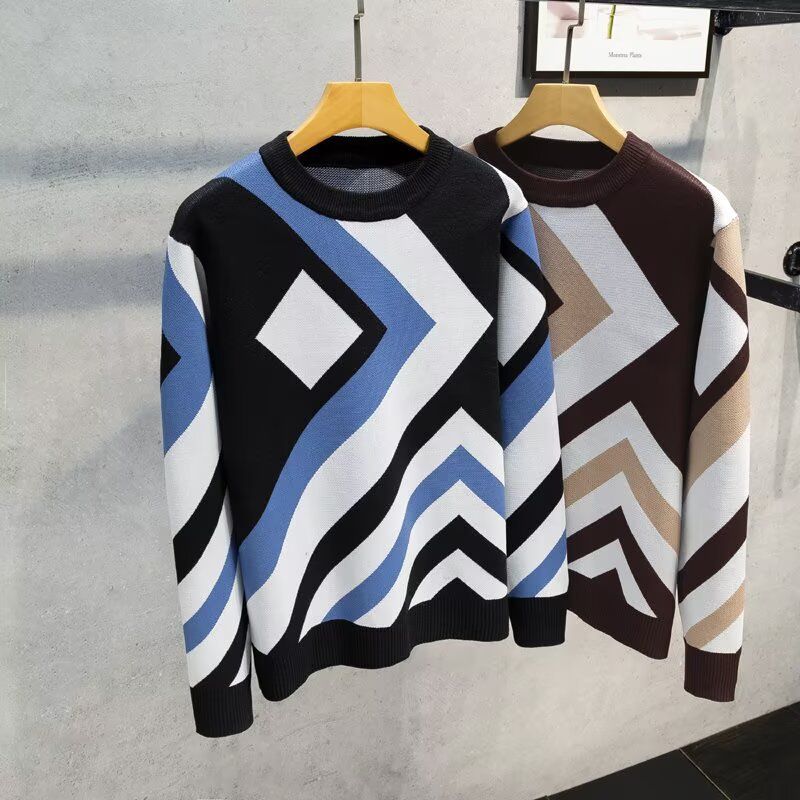 Men's Slim-Fit Knit Sweater – Winter Warm Round Neck Pullover (Black/Brown, M-3XL)_viptrois.com