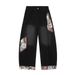 Color Block Patchwork Scimitar Jeans For Men Loose High Street Ins Trendy Brand Cool Washed Wide Leg Long Pants_viptrois.com
