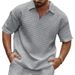 Men's Clothing Casual Comfortable Jacquard Small Square Solid Color Lapel Sports Short Sleeve_viptrois.com
