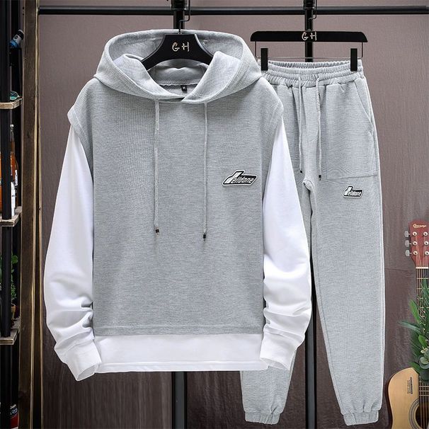 New Fashion Men's Clothing Waffle Sweatshirt Suit Men's Casual Running Sportswear Boys Long Sleeve Trousers Clothes Set_viptrois.com