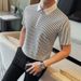 Men's Pinstripe Polo Shirt - Summer Casual Short Sleeve With Lapel & Half Zip Design_viptrois.com