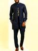 "Men's African Ethnic Style Embroidered Suit 2-Piece Set, Elegant Long Sleeve Wedding & Holiday Attire, Polyester Fabric, S-XXL"_viptrois.com