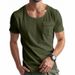Men's Clothing Retro Slim T Shirt Casual All Match Solid Color Pocket Large U Neck Short Sleeved Shirt_viptrois.com