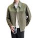 Premium PU Splicing Design Green Coat Men's Spring And Autumn Light Ripe Wind Lapel Tooling Suede Jacket Trendy Brand_viptrois.com