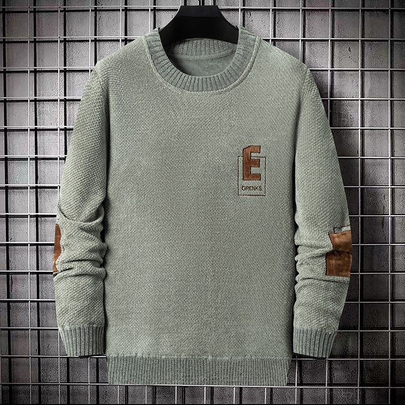 Pulse 2023 New Arrival Fleece Thickened Cotton Men's Autumn Winter Fashion Round Neck Sweater_viptrois.com