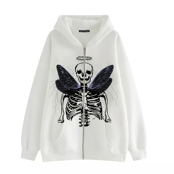 Street Hip-Hop Angel Butterfly Print Black Zipper Hoodie 2022 Y2K Harajuku Jacket Sweatshirt For Women_viptrois.com