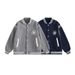 Vintage College Embroidered Badge Baseball Jacket - Unisex Casual Outerwear For Spring & Autumn (Navy, Grey)_viptrois.com