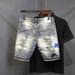 Men's Clothing Denim Shorts Men's Trendy Scratched Patch Beggar 5 Point Pants Internet Celebrity Douyin Light Colored Trendy Brand Summer_viptrois.com