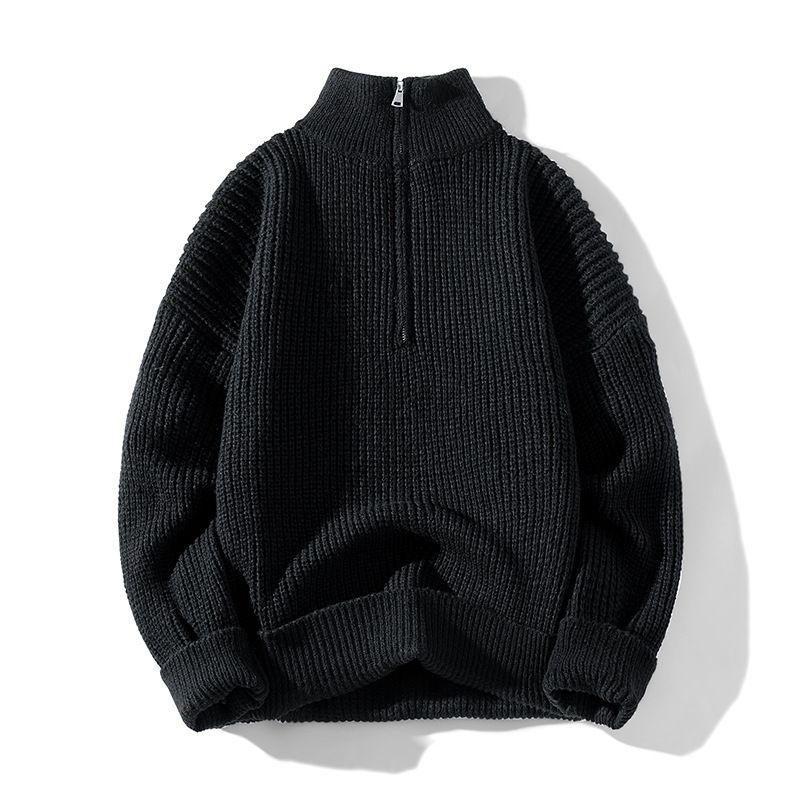 Men's Half-Zip Knit Sweater – Long Sleeve Unisex Pullover In Black/Grey/Army Green (Sizes M-3XL)_viptrois.com
