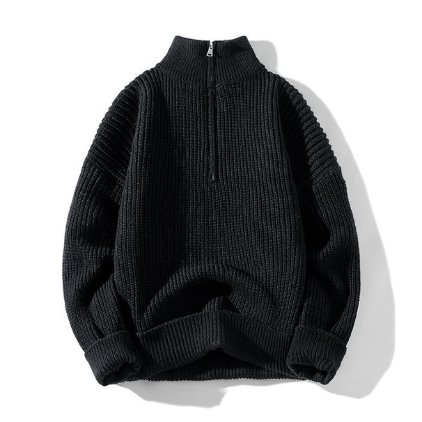 Men's Half-Zip Knit Sweater – Long Sleeve Unisex Pullover In Black/Grey/Army Green (Sizes M-3XL)_viptrois.com