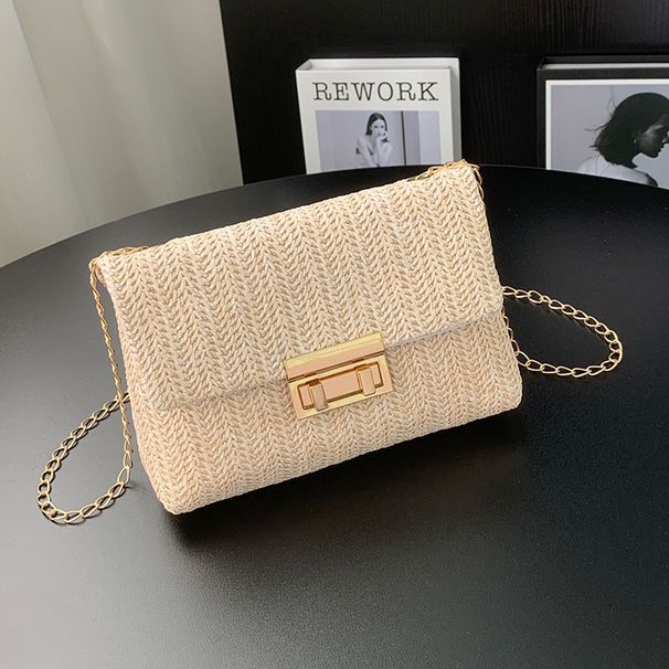 Women's Bags Sweet Style Fashion Straw Double Head Lock Shoulder Bag Summer New Style Trendy All Match Commuter Chain Messenger Bag_viptrois.com