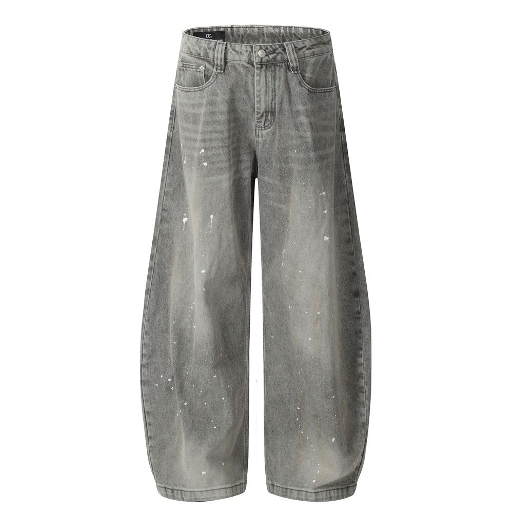 Men's Clothing Ink Splashed Paint Washed Scimitar Jeans For Men, Loose And Versatile, Distressed High Street Fashion, Niche Wide Leg Pants, Trousers_viptrois.com