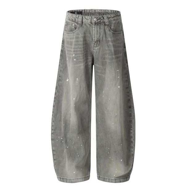 Splashed Ink Spray Paint Washed Scimitar Jeans Men's Loose Versatile Vintage High Street Trendy Brand Niche Wide-Leg_viptrois.com