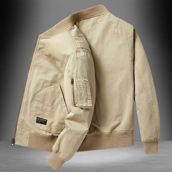 Pilot Jacket, Baseball Collar, Men's Casual Spring And Autumn Zipper Jacket, Multi Pocket Workwear Top_viptrois.com