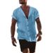 Men's Clothing Solid Color Cotton And Linen Cardigan Loose Short Sleeved Pocket Simple Casual Shirt_viptrois.com