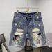 Men's Clothing Fashionable And Stylish Personalized Embroidered Denim Shorts Slim Fitting Skinny Pants Summer Thin Style Ripped Shorts_viptrois.com