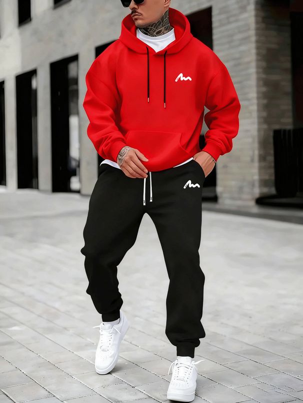 2-piece Set Of Autumn And Winter Men's Long Sleeved Round Neck Loose Large Size Breathable And Comfortable Sweatshirt Cropped PRegular Fit Hoodie Set_viptrois.com