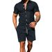 Men's Solid Color Summer Casual Suit Short Sleeve Lapel Shirt And Shorts Set Breathable Business Vacation Wear_viptrois.com