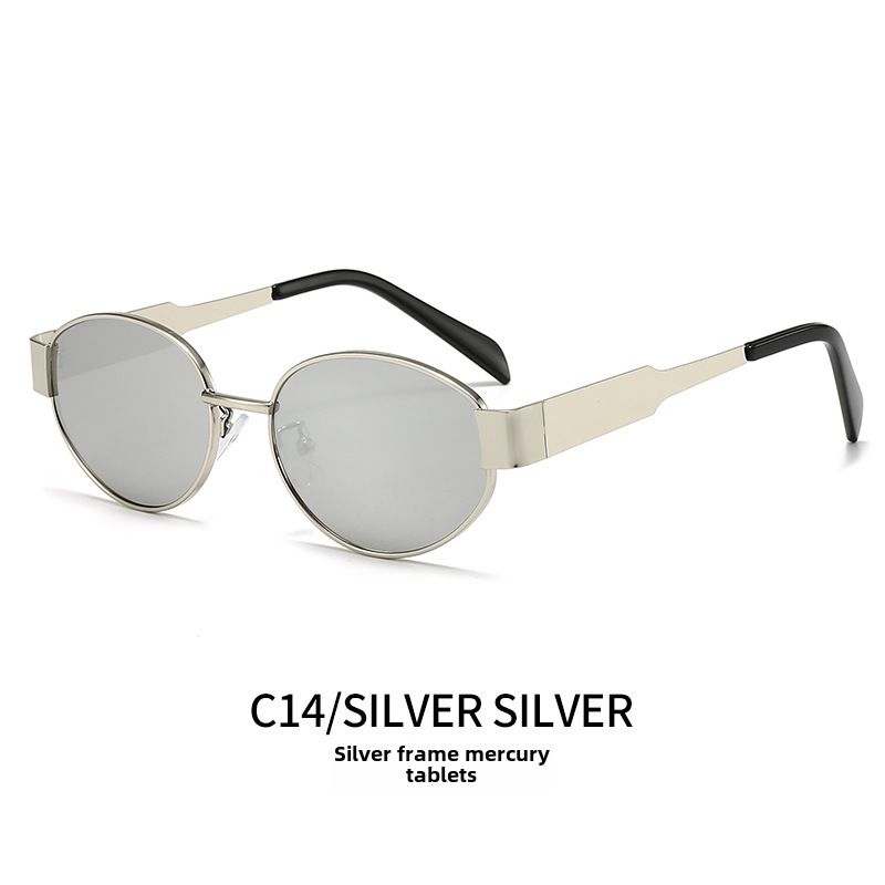 Unisex Elliptical Sunglasses Small Round Metallic Fashion Sunglasses For Men And Women_viptrois.com