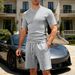 Men's Summer 2-Piece Set Jacquard Short Sleeve T-Shirt & Drawstring Shorts Casual Outfit_viptrois.com