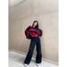 Pure Cross-Border Men's Sweatshirt Spring Autumn 2023 New Style Cool Sweater Knitted Shirt Black And Red Patchwork Color_viptrois.com
