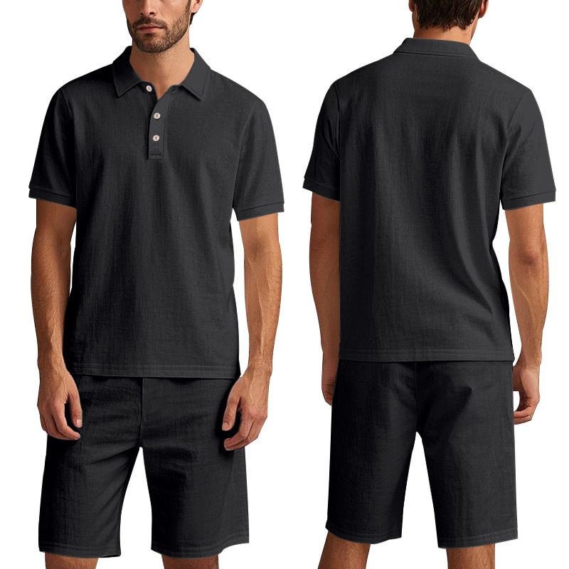 Men's Linen Polo Shirt & Shorts Set - Breathable Summer Outfit, Loose Fit Casual Short Sleeve Suit_viptrois.com