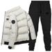 New stand-up collar cotton shirt + pants suit printed men's winter thickened warm cotton clothing casual wear_viptrois.com