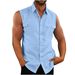 Men's Clothing Men's Shirt Double Pocket Cotton And Linen Sleeveless Shirt Casual Vacation Shirt_viptrois.com