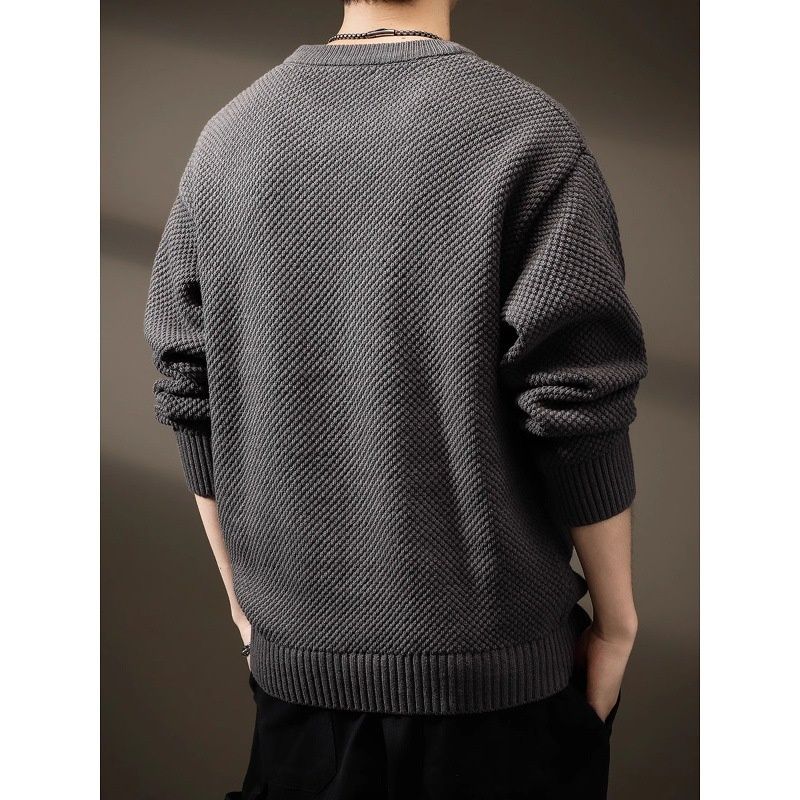 Loom Italian Heavy Vintage Lazy Pineapple Pattern Sweater For Men, Autumn And Winter American Style Thickened Round Neck_viptrois.com
