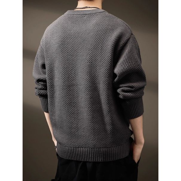 Loom Italian Heavy Vintage Lazy Pineapple Pattern Sweater For Men, Autumn And Winter American Style Thickened Round Neck_viptrois.com