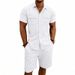 Men's Summer Linen Shirt And Beach Shorts Set Casual Outdoor Commuting Workwear Short Sleeved Clothing_viptrois.com
