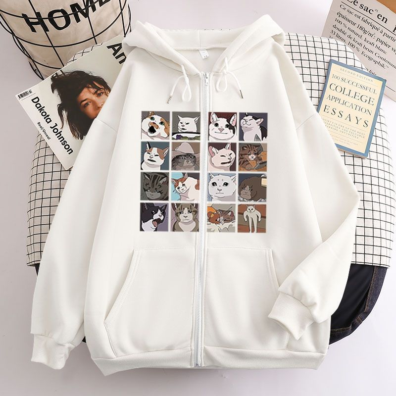 2022 Zipper Sweatshirt New 16 Grid Cat Youth Hoodie Unisex Jacket Top_viptrois.com
