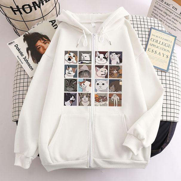 2022 Zipper Sweatshirt New 16 Grid Cat Youth Hoodie Unisex Jacket Top_viptrois.com
