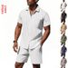 Men's Summer Linen Jacquard Shirt Shorts Set Striped Loose Fit Short Sleeved Beachwear For American Styles_viptrois.com