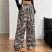 Men's Clothing European And American Women's Clothing Independent Website Casual Pants Stretch Waist Leaf Print Wide Leg Trousers_viptrois.com
