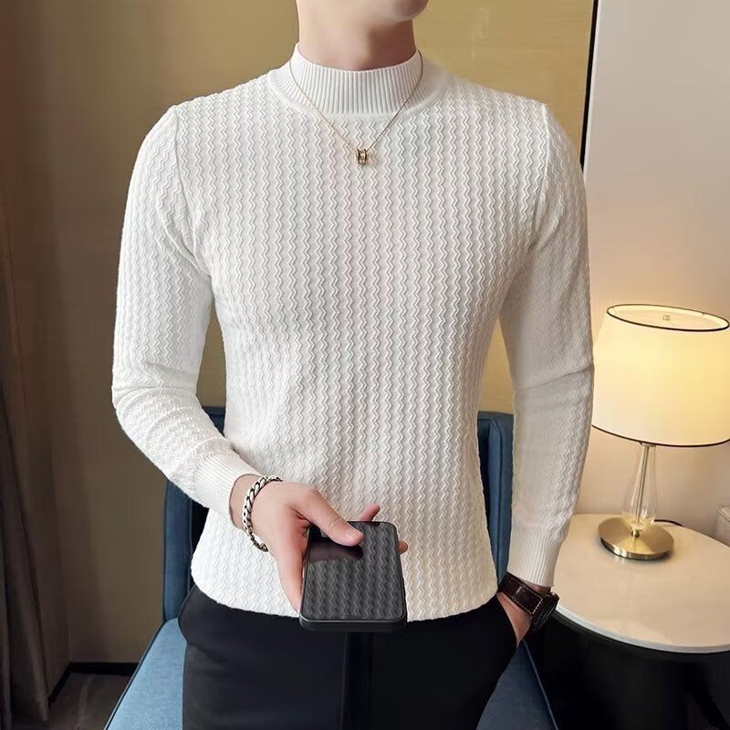 Autumn And Winter New Long Sleeved Knitted Sweater, Men's Slim Fit Round Neck Base Sweater_viptrois.com