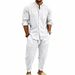 Men's Heavyweight Linen Casual Suit Summer High Street Striped Henley Shirt Joggers Set_viptrois.com