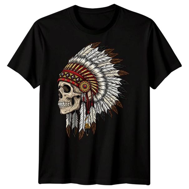 Fantasy Skull Headdress Mens 100% Cotton T-shirt Mens Tees Top Graphic Illustration Tee_viptrois.com